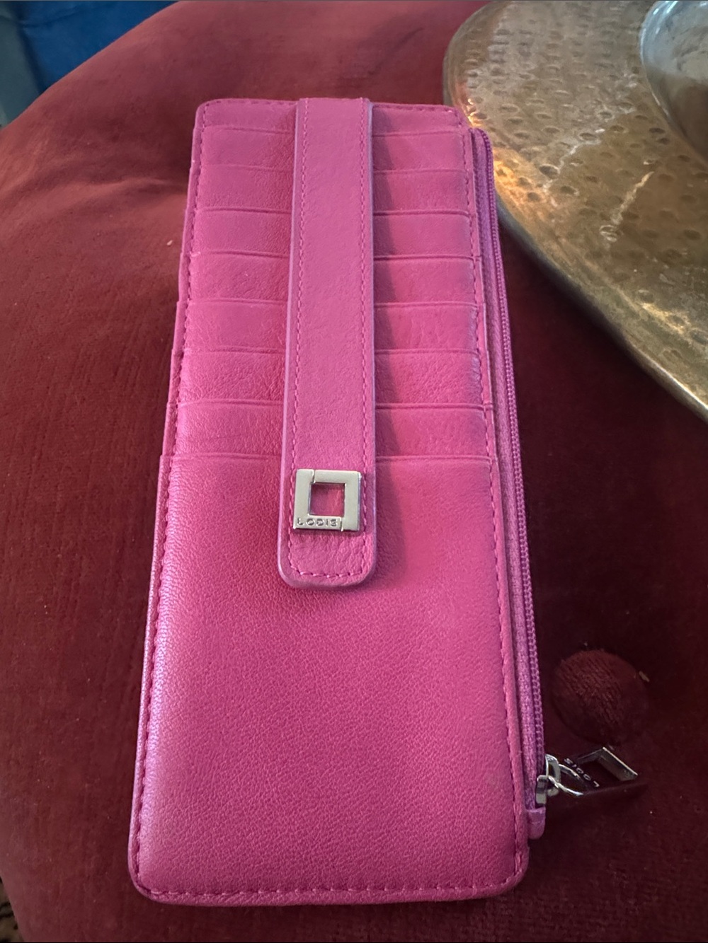 Lodis Hot Pink Leather Zip Card Wallet